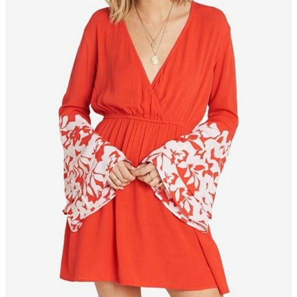 Billabong Dresses & Skirts - 💛💥☄Billabong💛💥☄ Orange FLoral Bell Sleeve MIni